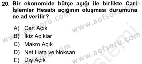 Uluslararası İktisat Politikası Dersi 2017 - 2018 Yılı 3 Ders Sınav Soruları 20. Soru