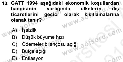 Uluslararası İktisat Politikası Dersi 2017 - 2018 Yılı (Vize) Ara Sınav Soruları 13. Soru