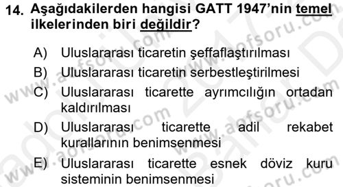 Uluslararası İktisat Politikası Dersi 2017 - 2018 Yılı (Vize) Ara Sınav Soruları 14. Soru
