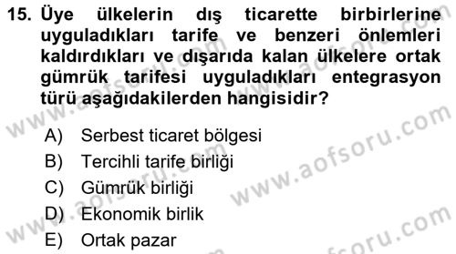 Uluslararası İktisat Politikası Dersi 2017 - 2018 Yılı (Vize) Ara Sınav Soruları 15. Soru