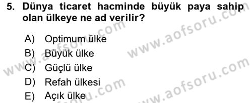 Uluslararası İktisat Politikası Dersi 2017 - 2018 Yılı (Vize) Ara Sınav Soruları 5. Soru