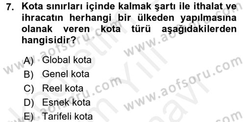 Uluslararası İktisat Politikası Dersi 2017 - 2018 Yılı (Vize) Ara Sınav Soruları 7. Soru