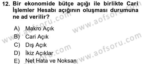 Uluslararası İktisat Politikası Dersi 2017 - 2018 Yılı (Final) Dönem Sonu Sınav Soruları 12. Soru