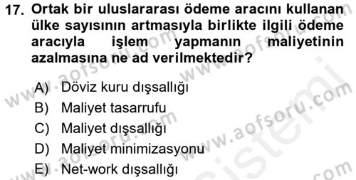 Uluslararası İktisat Politikası Dersi 2017 - 2018 Yılı (Final) Dönem Sonu Sınav Soruları 17. Soru