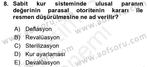 Uluslararası İktisat Politikası Dersi 2017 - 2018 Yılı (Final) Dönem Sonu Sınav Soruları 8. Soru