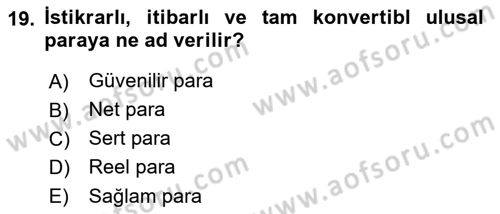 Uluslararası İktisat Politikası Dersi 2018 - 2019 Yılı 3 Ders Sınav Soruları 19. Soru