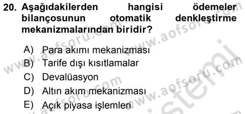 Uluslararası İktisat Politikası Dersi 2018 - 2019 Yılı 3 Ders Sınav Soruları 20. Soru