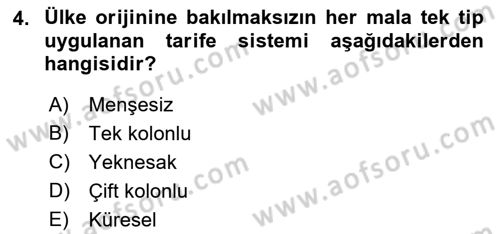 Uluslararası İktisat Politikası Dersi 2018 - 2019 Yılı 3 Ders Sınav Soruları 4. Soru