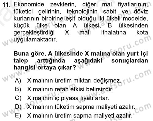 Uluslararası İktisat Politikası Dersi 2018 - 2019 Yılı (Vize) Ara Sınav Soruları 11. Soru