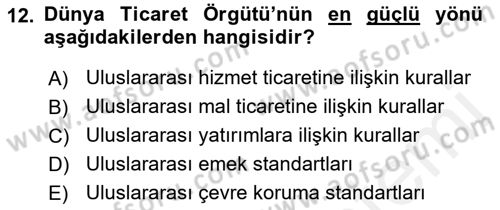 Uluslararası İktisat Politikası Dersi 2018 - 2019 Yılı (Vize) Ara Sınav Soruları 12. Soru