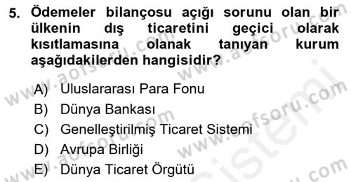 Uluslararası İktisat Politikası Dersi 2018 - 2019 Yılı (Vize) Ara Sınav Soruları 5. Soru