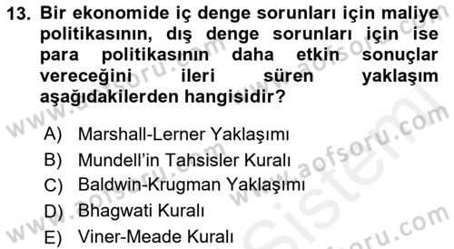 Uluslararası İktisat Politikası Dersi 2018 - 2019 Yılı (Final) Dönem Sonu Sınav Soruları 13. Soru
