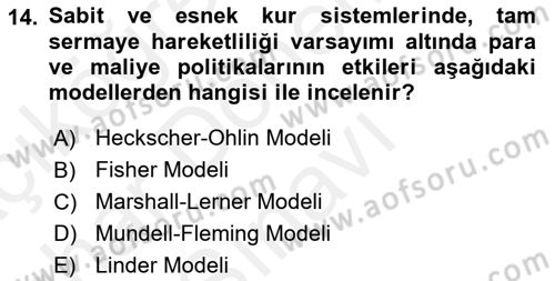 Uluslararası İktisat Politikası Dersi 2018 - 2019 Yılı (Final) Dönem Sonu Sınav Soruları 14. Soru