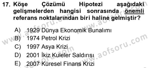 Uluslararası İktisat Politikası Dersi 2018 - 2019 Yılı (Final) Dönem Sonu Sınav Soruları 17. Soru