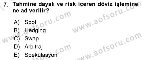 Uluslararası İktisat Politikası Dersi 2018 - 2019 Yılı (Final) Dönem Sonu Sınav Soruları 7. Soru