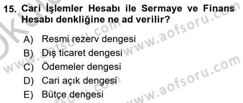 Uluslararası İktisat Politikası Dersi 2018 - 2019 Yılı Yaz Okulu Sınav Soruları 15. Soru