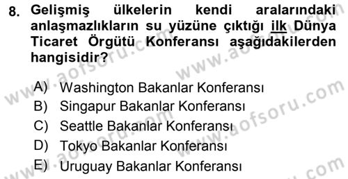 Uluslararası İktisat Politikası Dersi 2018 - 2019 Yılı Yaz Okulu Sınav Soruları 8. Soru