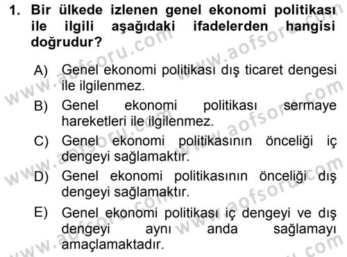 Uluslararası İktisat Politikası Dersi 2020 - 2021 Yılı Yaz Okulu Sınav Soruları 1. Soru