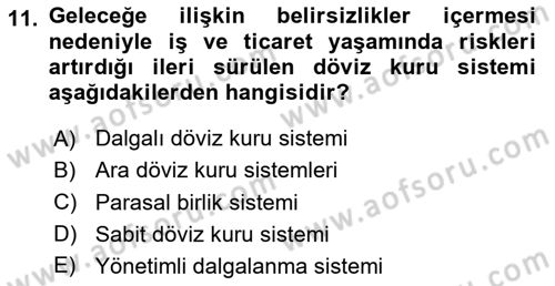 Uluslararası İktisat Politikası Dersi 2020 - 2021 Yılı Yaz Okulu Sınav Soruları 11. Soru