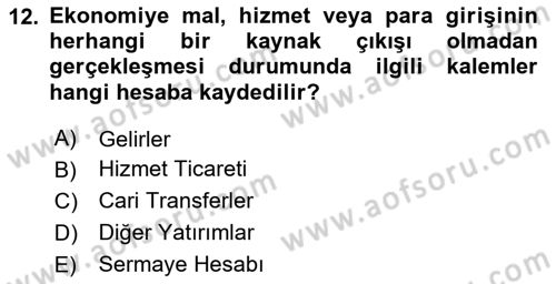 Uluslararası İktisat Politikası Dersi 2020 - 2021 Yılı Yaz Okulu Sınav Soruları 12. Soru