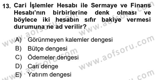 Uluslararası İktisat Politikası Dersi 2020 - 2021 Yılı Yaz Okulu Sınav Soruları 13. Soru