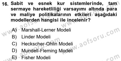 Uluslararası İktisat Politikası Dersi 2020 - 2021 Yılı Yaz Okulu Sınav Soruları 16. Soru