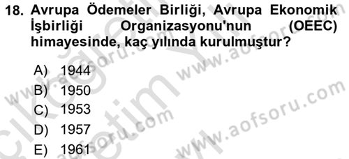 Uluslararası İktisat Politikası Dersi 2020 - 2021 Yılı Yaz Okulu Sınav Soruları 18. Soru