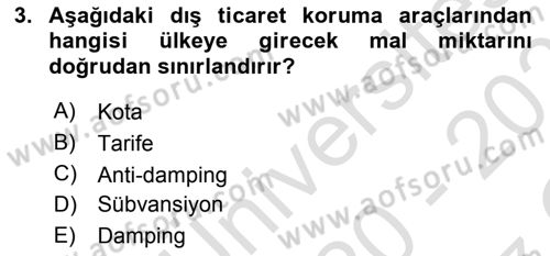 Uluslararası İktisat Politikası Dersi 2020 - 2021 Yılı Yaz Okulu Sınav Soruları 3. Soru