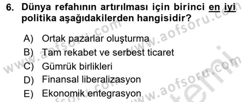 Uluslararası İktisat Politikası Dersi 2020 - 2021 Yılı Yaz Okulu Sınav Soruları 6. Soru