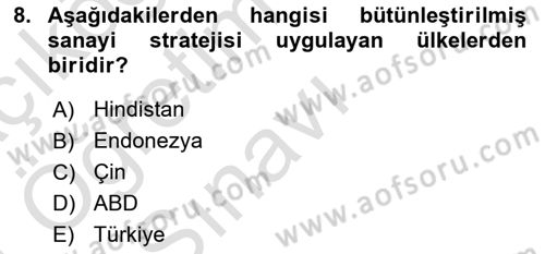 Uluslararası İktisat Politikası Dersi 2020 - 2021 Yılı Yaz Okulu Sınav Soruları 8. Soru