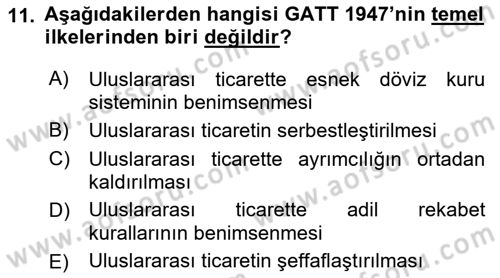 Uluslararası İktisat Politikası Dersi 2021 - 2022 Yılı (Vize) Ara Sınav Soruları 11. Soru