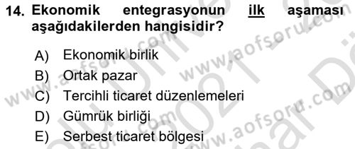 Uluslararası İktisat Politikası Dersi 2021 - 2022 Yılı (Vize) Ara Sınav Soruları 14. Soru