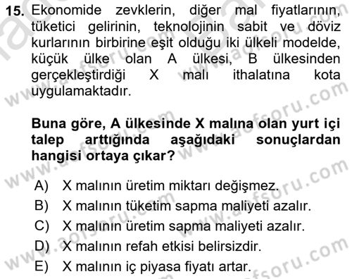 Uluslararası İktisat Politikası Dersi 2021 - 2022 Yılı (Vize) Ara Sınav Soruları 15. Soru