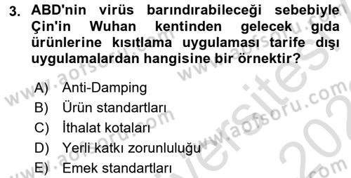 Uluslararası İktisat Politikası Dersi 2021 - 2022 Yılı (Vize) Ara Sınav Soruları 3. Soru