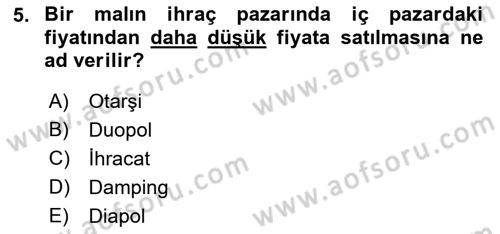 Uluslararası İktisat Politikası Dersi 2021 - 2022 Yılı (Vize) Ara Sınav Soruları 5. Soru