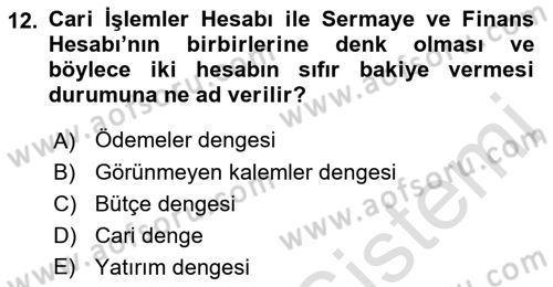 Uluslararası İktisat Politikası Dersi 2021 - 2022 Yılı (Final) Dönem Sonu Sınav Soruları 12. Soru