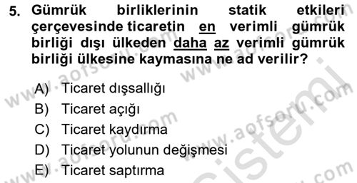 Uluslararası İktisat Politikası Dersi 2021 - 2022 Yılı (Final) Dönem Sonu Sınav Soruları 5. Soru