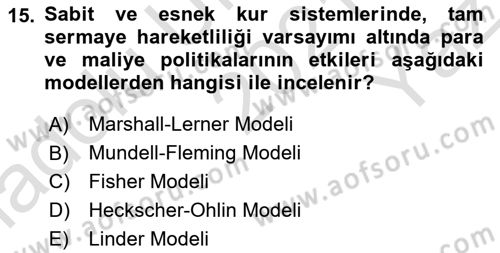 Uluslararası İktisat Politikası Dersi 2021 - 2022 Yılı Yaz Okulu Sınav Soruları 15. Soru