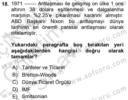 Uluslararası İktisat Politikası Dersi 2021 - 2022 Yılı Yaz Okulu Sınav Soruları 18. Soru