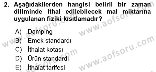 Uluslararası İktisat Politikası Dersi 2021 - 2022 Yılı Yaz Okulu Sınav Soruları 2. Soru