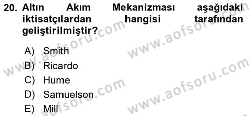 Uluslararası İktisat Politikası Dersi 2021 - 2022 Yılı Yaz Okulu Sınav Soruları 20. Soru
