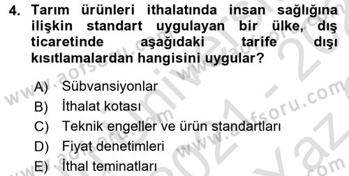 Uluslararası İktisat Politikası Dersi 2021 - 2022 Yılı Yaz Okulu Sınav Soruları 4. Soru