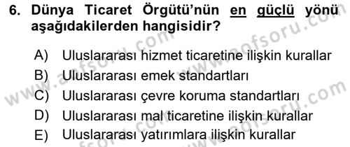 Uluslararası İktisat Politikası Dersi 2021 - 2022 Yılı Yaz Okulu Sınav Soruları 6. Soru