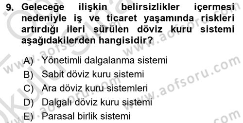 Uluslararası İktisat Politikası Dersi 2021 - 2022 Yılı Yaz Okulu Sınav Soruları 9. Soru