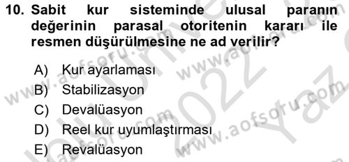 Uluslararası İktisat Politikası Dersi 2022 - 2023 Yılı Yaz Okulu Sınav Soruları 10. Soru
