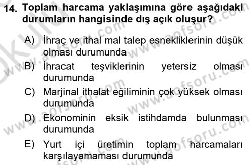 Uluslararası İktisat Politikası Dersi 2022 - 2023 Yılı Yaz Okulu Sınav Soruları 14. Soru