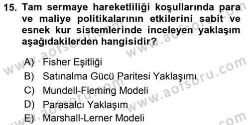 Uluslararası İktisat Politikası Dersi 2022 - 2023 Yılı Yaz Okulu Sınav Soruları 15. Soru