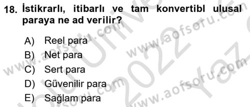 Uluslararası İktisat Politikası Dersi 2022 - 2023 Yılı Yaz Okulu Sınav Soruları 18. Soru