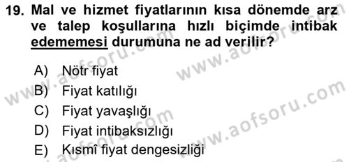 Uluslararası İktisat Politikası Dersi 2022 - 2023 Yılı Yaz Okulu Sınav Soruları 19. Soru