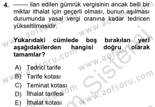 Uluslararası İktisat Politikası Dersi 2022 - 2023 Yılı Yaz Okulu Sınav Soruları 4. Soru